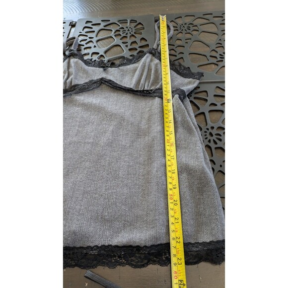 Babydoll Cami L Lace Trim Stretch Tank Top Y2K Fairy Grunge Dark Coquette Gray - Picture 8 of 8